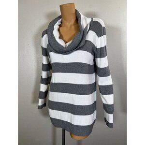 DKNY Jeans Womens Pullover Sweater Gray Stripe Long Sleeve Cowl Neck Knit XL